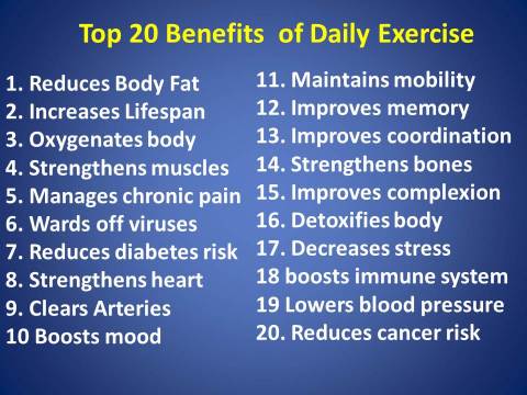 Top 20 exercise benefits